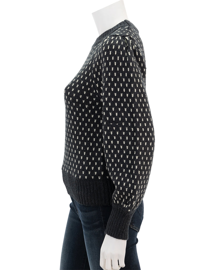side view of alma puffsleeve sweater in black and white