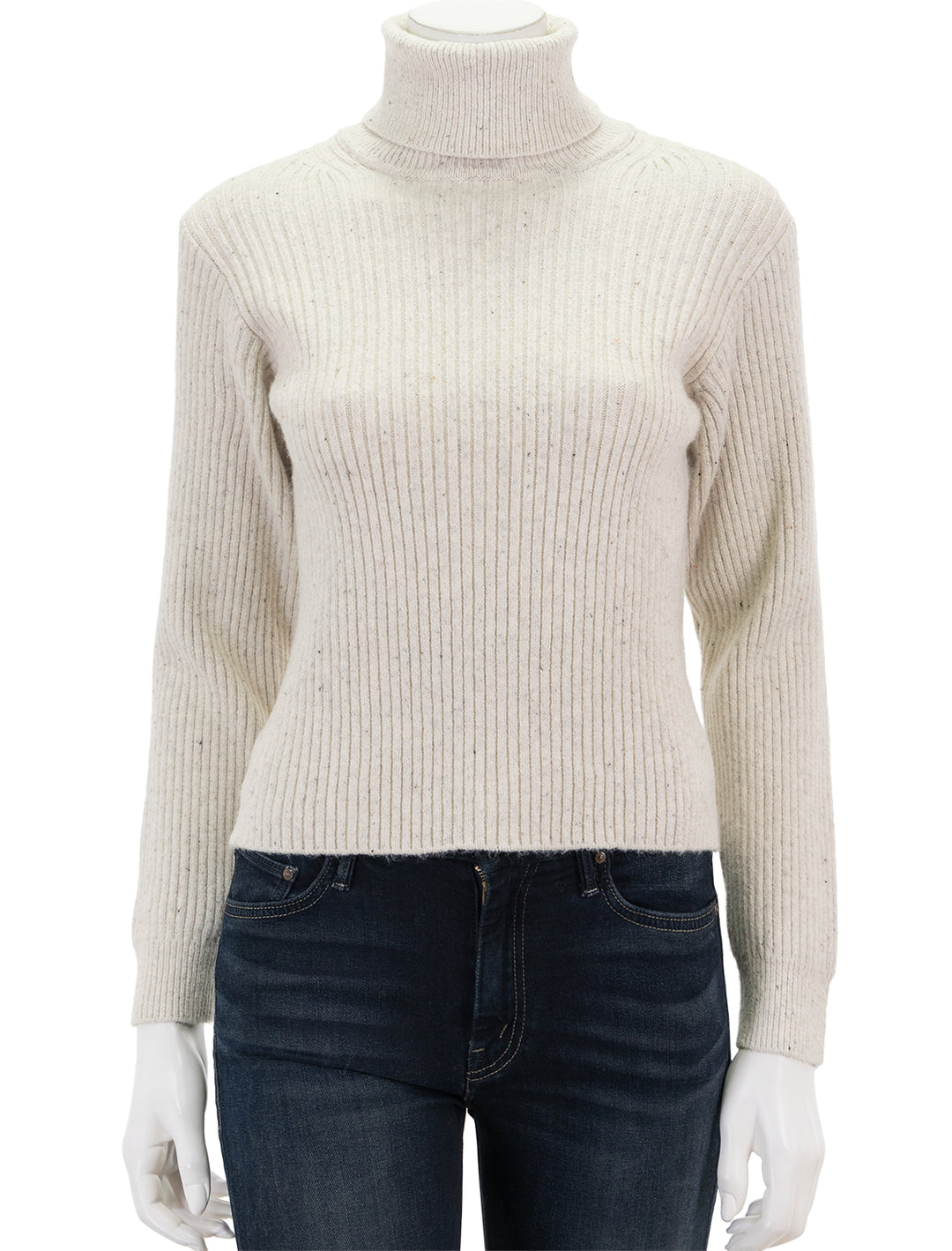 Front view of Marine Layer's isla knit turtleneck in oatmeal.