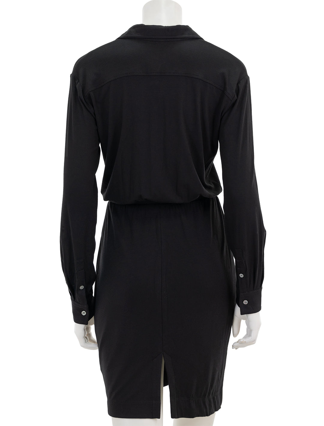 Back view of ATM's matte jersey long sleeve shirt dress in black.