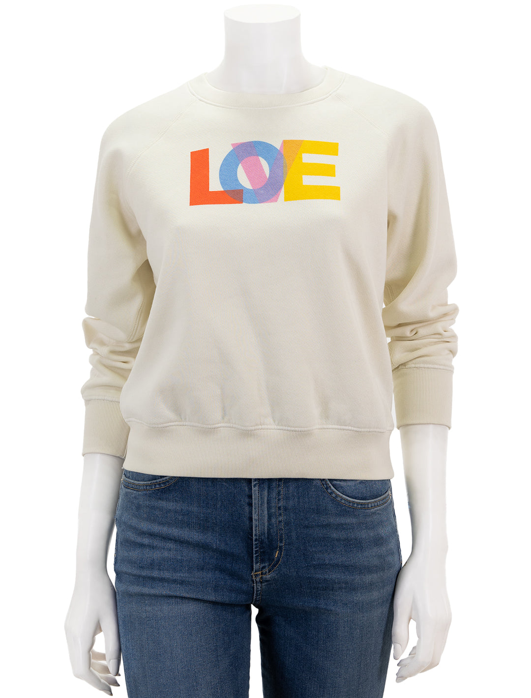 Front view of Sundry's love sweatshirt in cream.