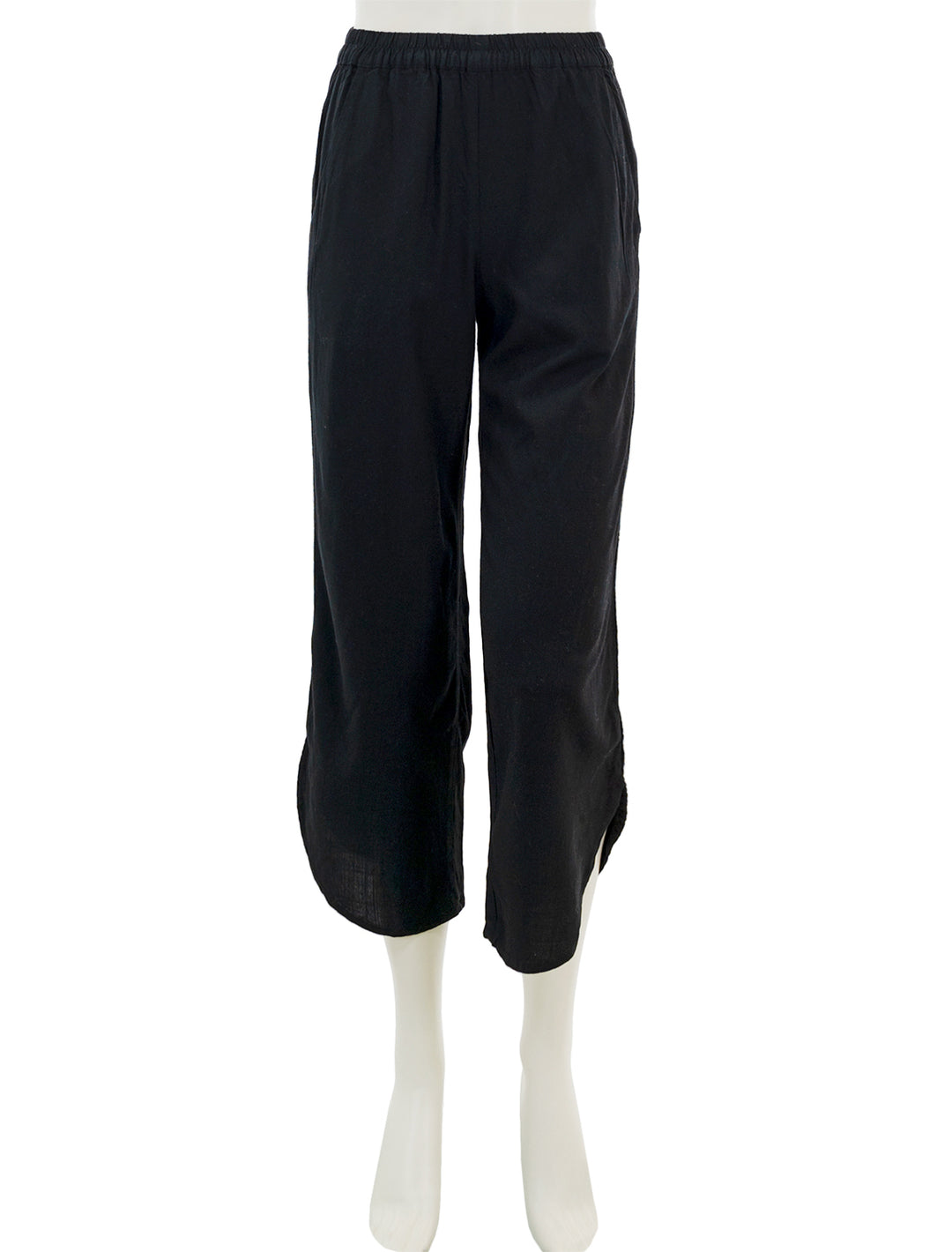 Front view of Marine Layer's wide leg allison pant in black.