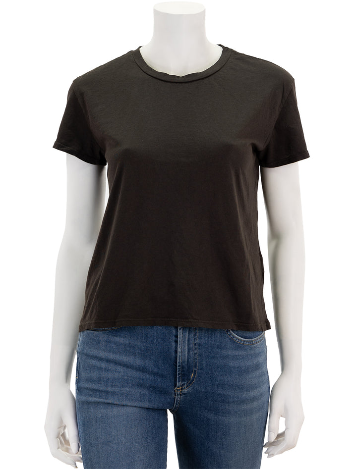 Front view of Perfectwhitetee's harley tee in cafe.