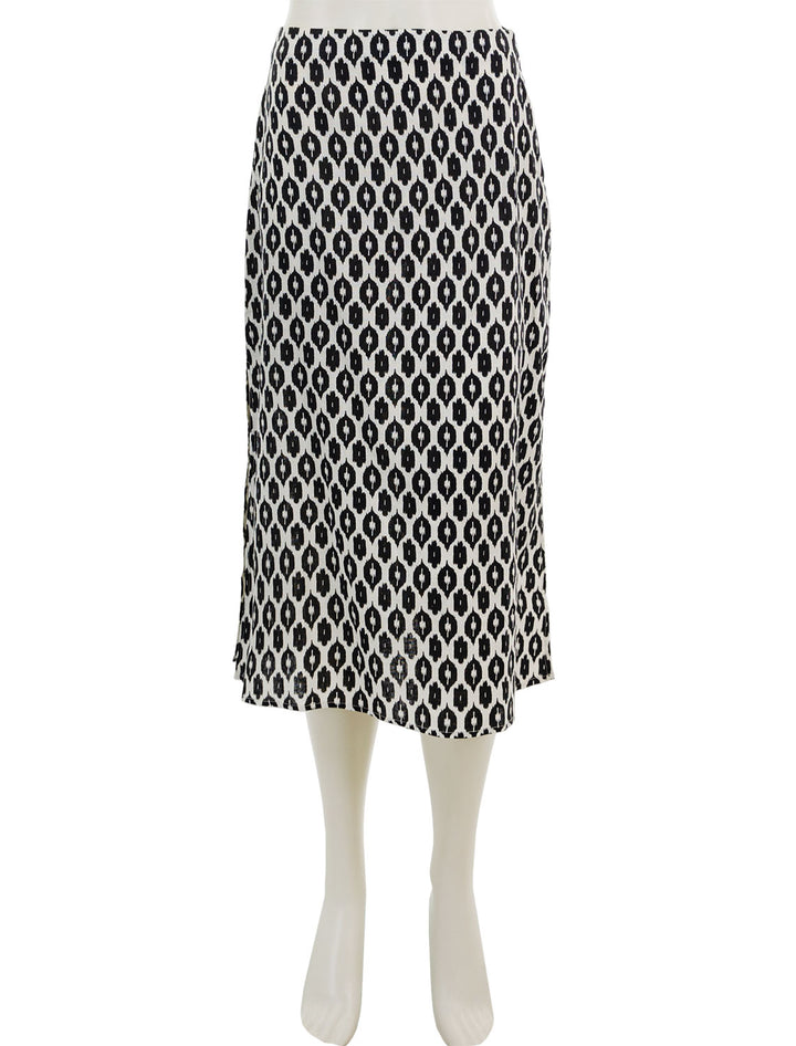 front view of ryan midi slip skirt in black and white ikat