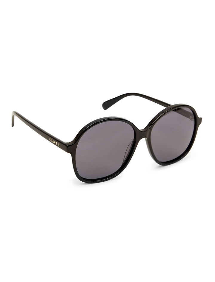 Side angle view of Clare V.'s jane sunglasses in black.