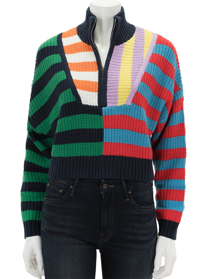 Front view of STAUD's cropped hampton sweater in cabana stripe multi.