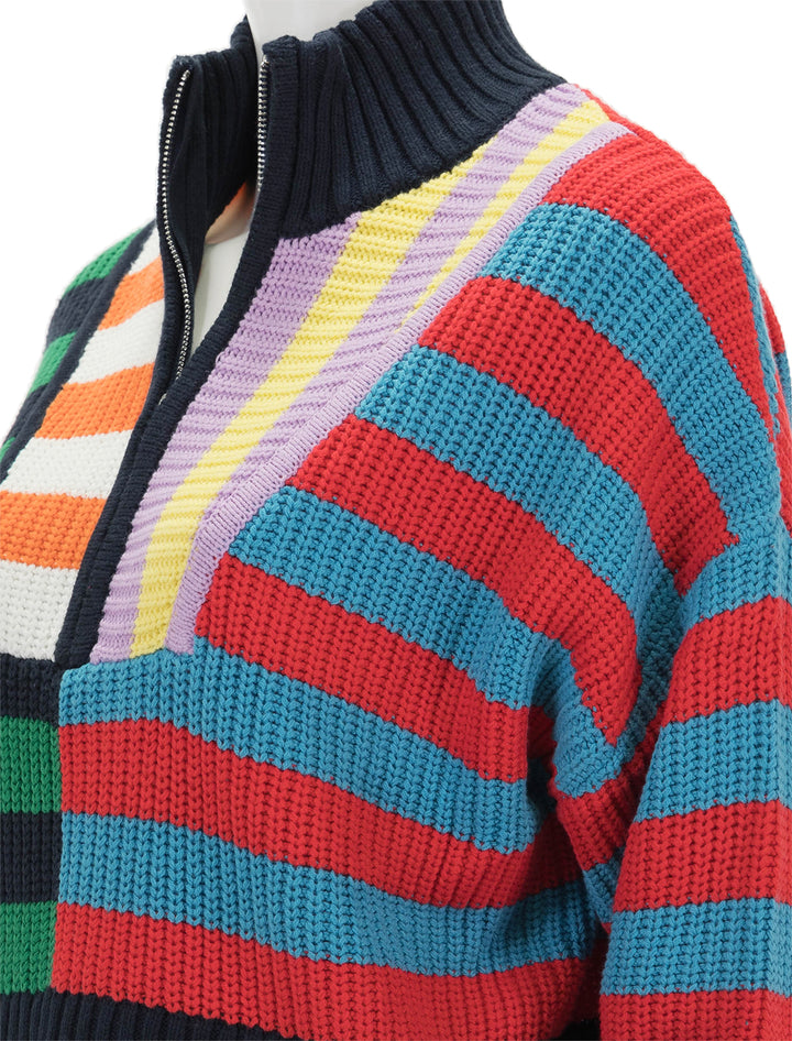 Close-up view of STAUD's cropped hampton sweater in cabana stripe multi.