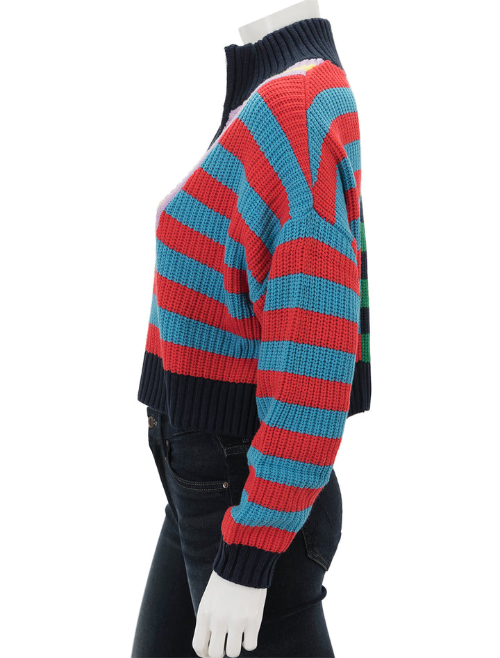 Side view of STAUD's cropped hampton sweater in cabana stripe multi.