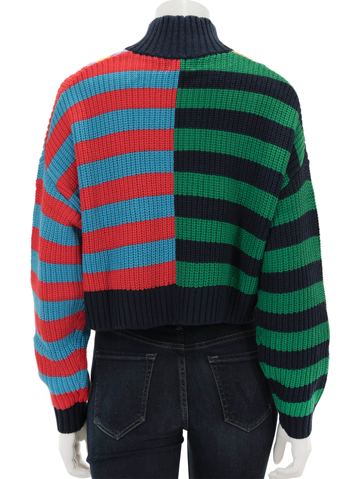 Back view of STAUD's cropped hampton sweater in cabana stripe multi.