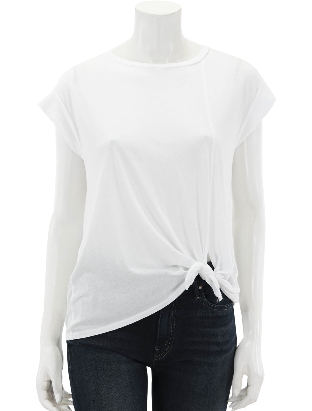 Front view of Sundry's muscle tee with side slit in white.