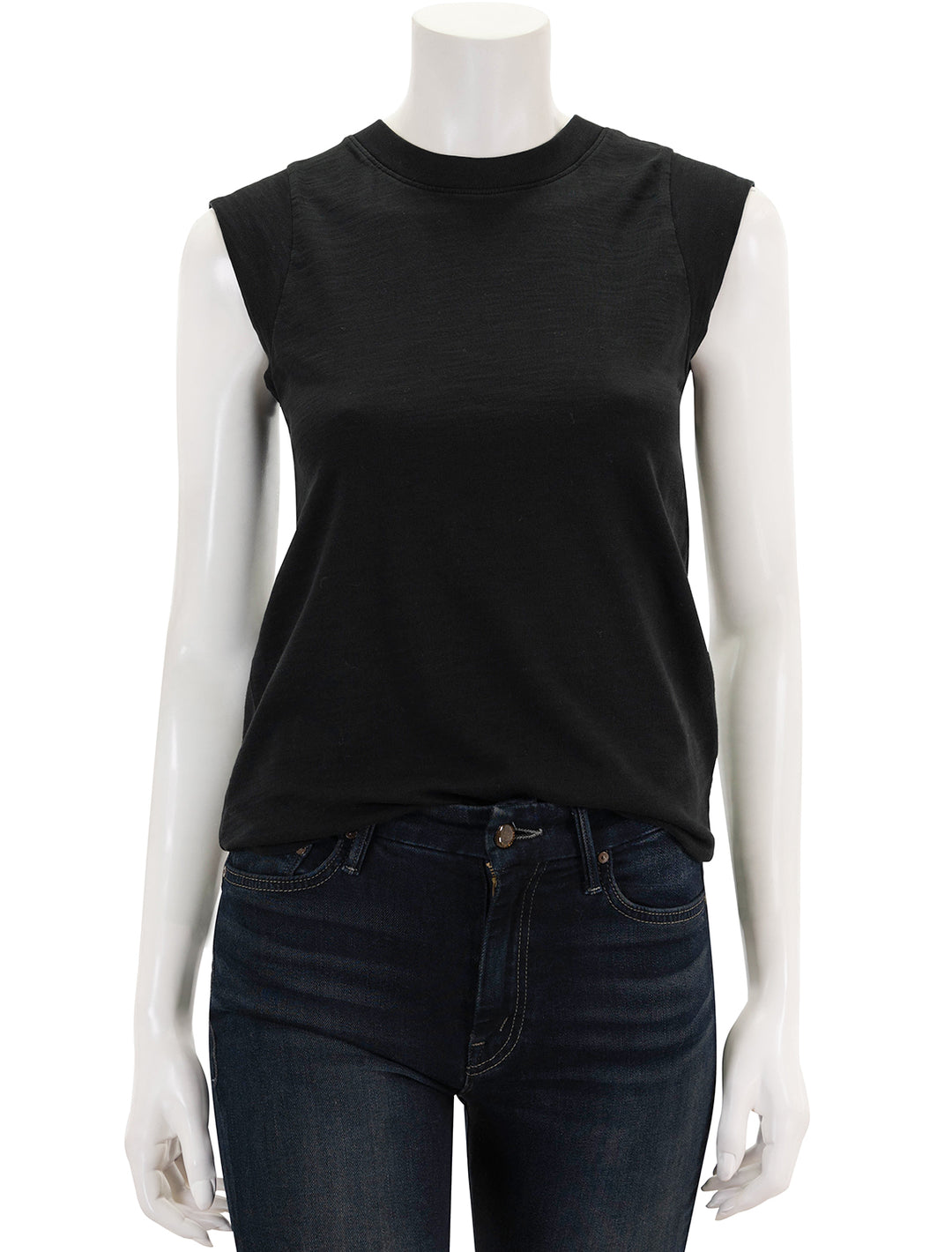 Front view of Nation LTD's patti muscle tank in jet black.
