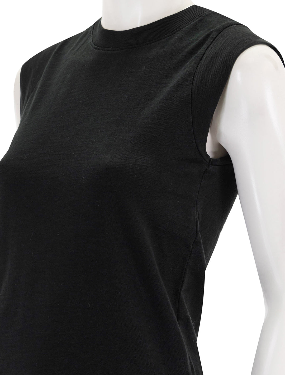 Close-up view of Nation LTD's patti muscle tank in jet black.