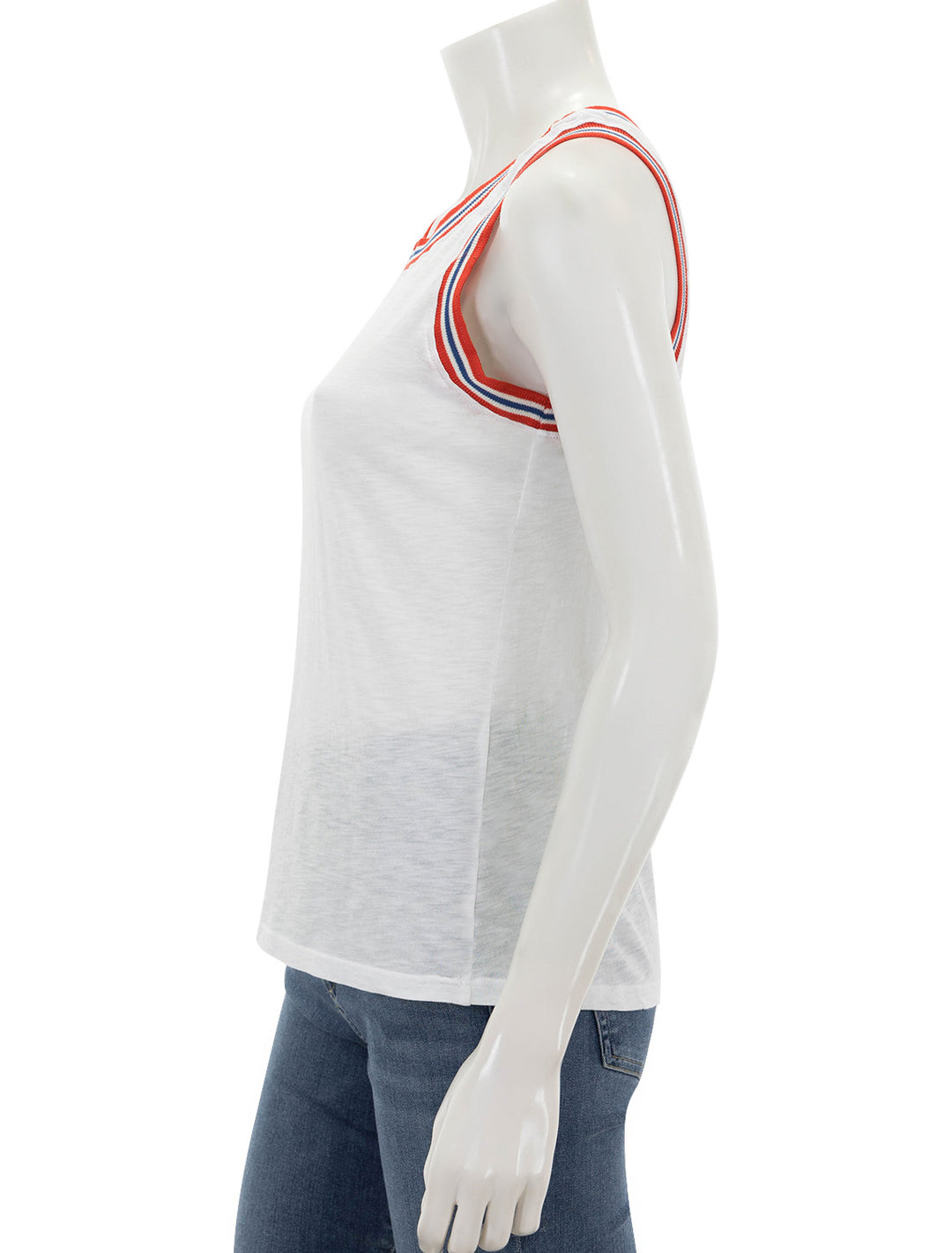 Side view of Sundry's ringer racerback tank in white.