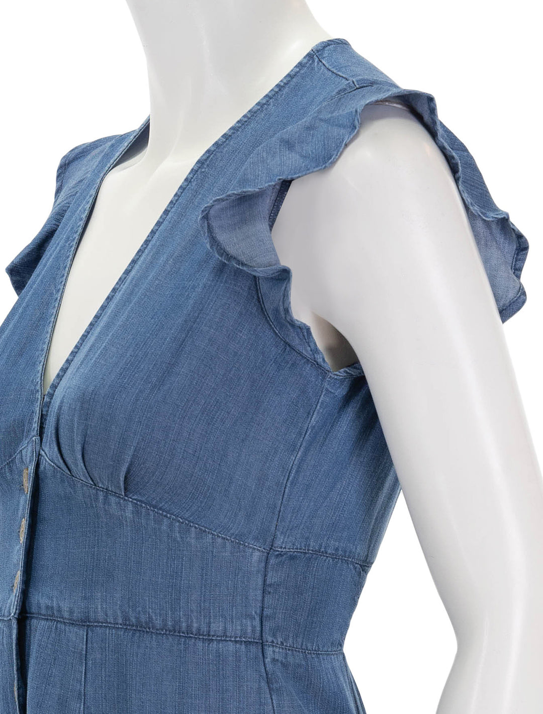 close up view of camila midi dress in chambray