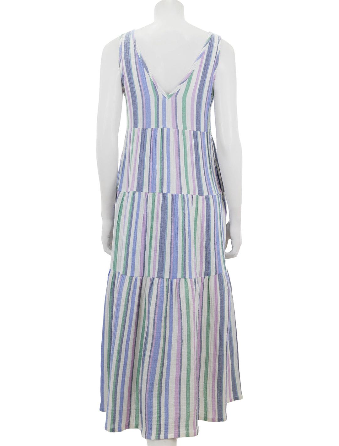 Back view of Marine Layer's corinne maxi dress in cool stripe.