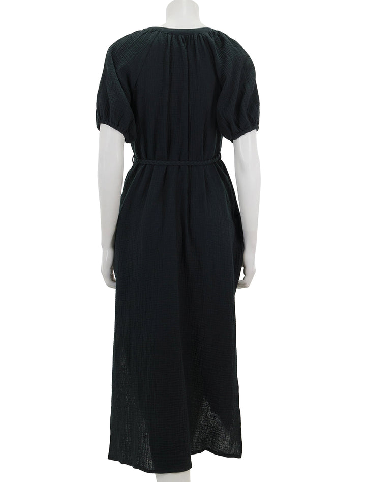 Back view of Marine Layer's double cloth shirt dress in black.