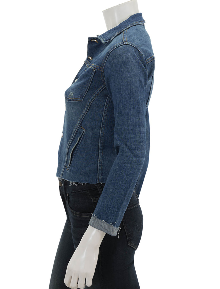 Side view of L'agence's janelle slim raw jacket in authentique.