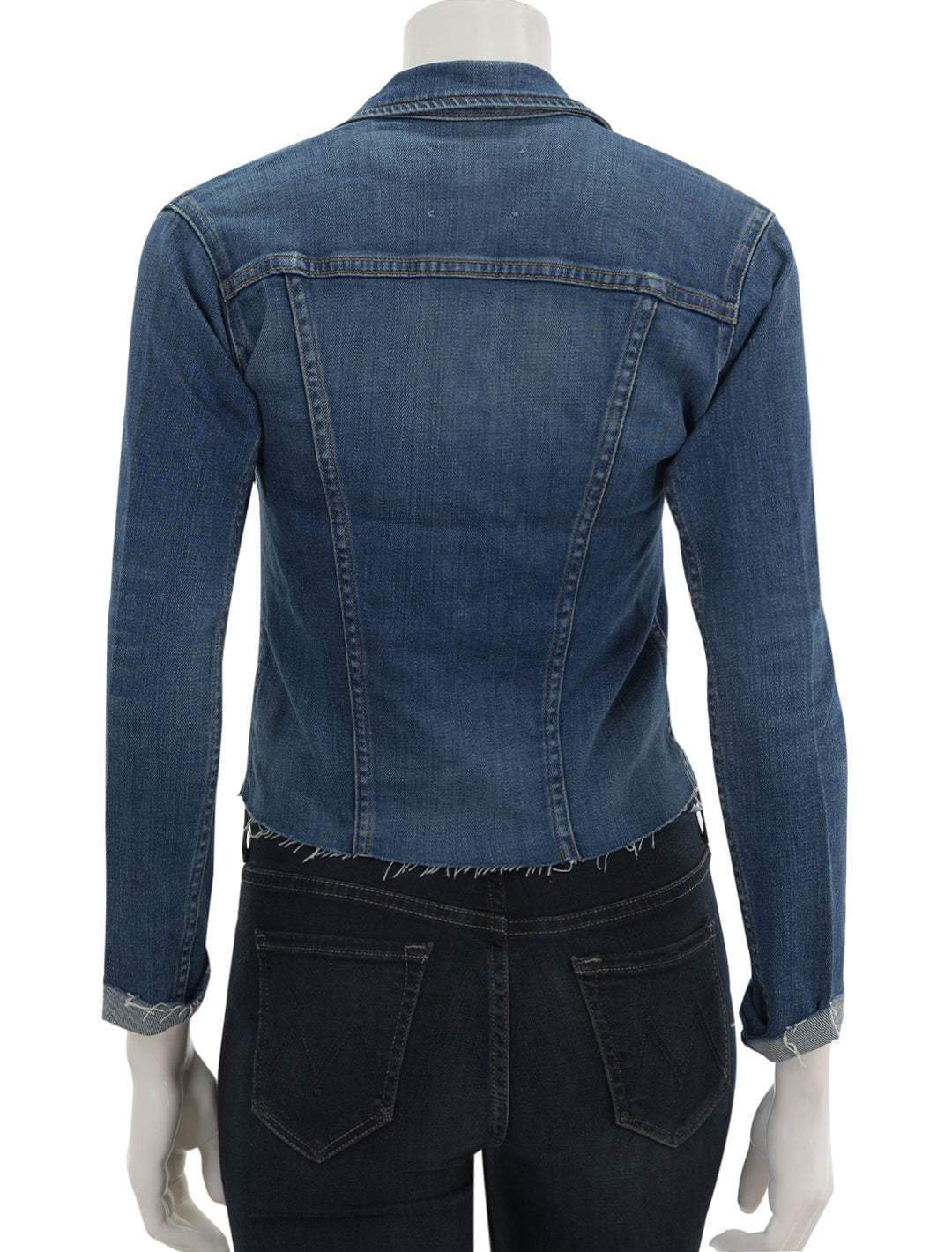 Back view of L'agence's janelle slim raw jacket in authentique.