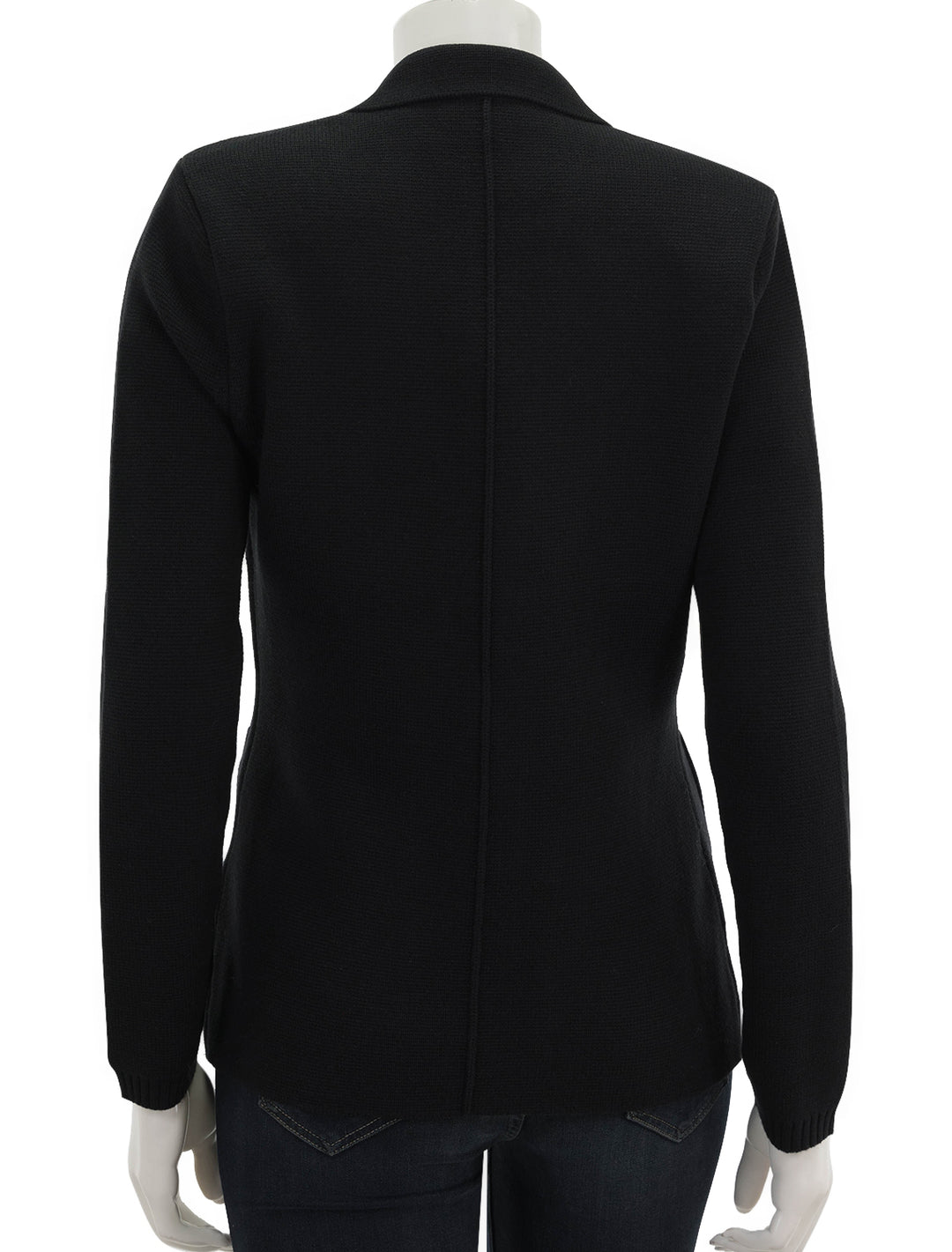 Back view of L'agence's lacey knit blazer in black.
