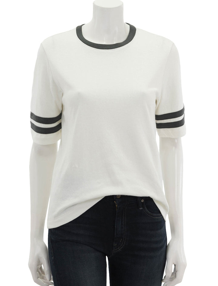 Front view of Faherty's cloud varsity tee in white.