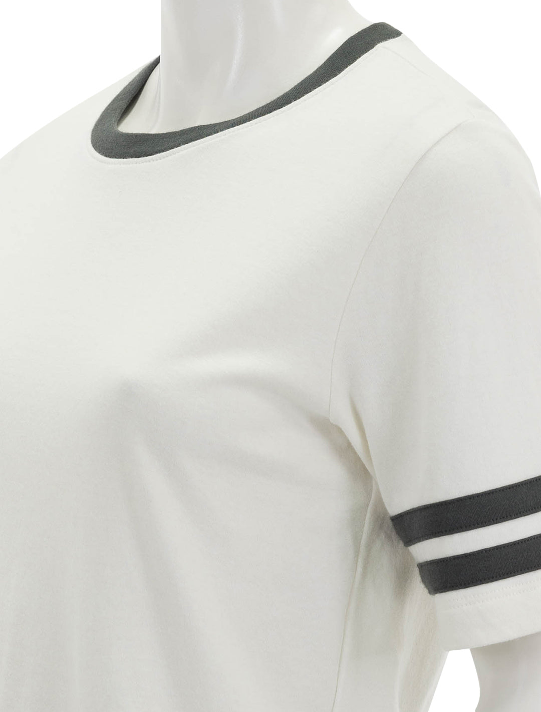 Close-up view of Faherty's cloud varsity tee in white.