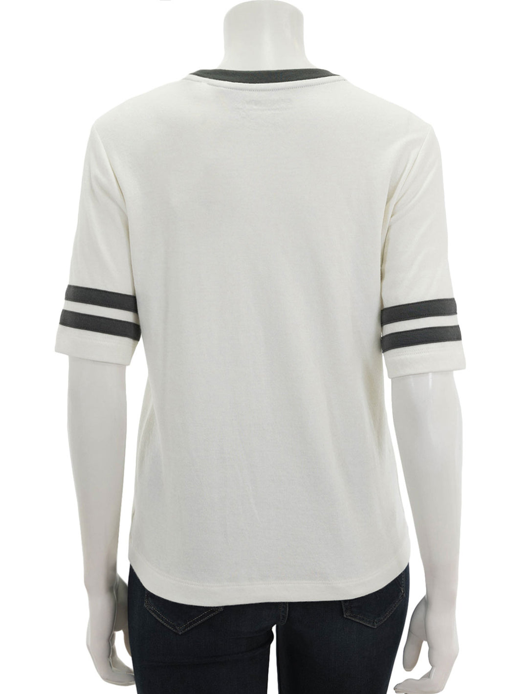Back view of Faherty's cloud varsity tee in white.