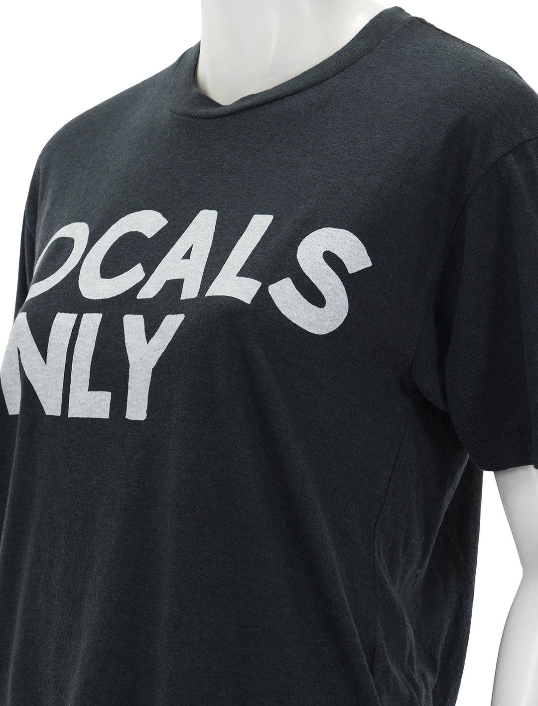 Close-up view of Aviator Nation's locals only boyfriend tee in charcoal.