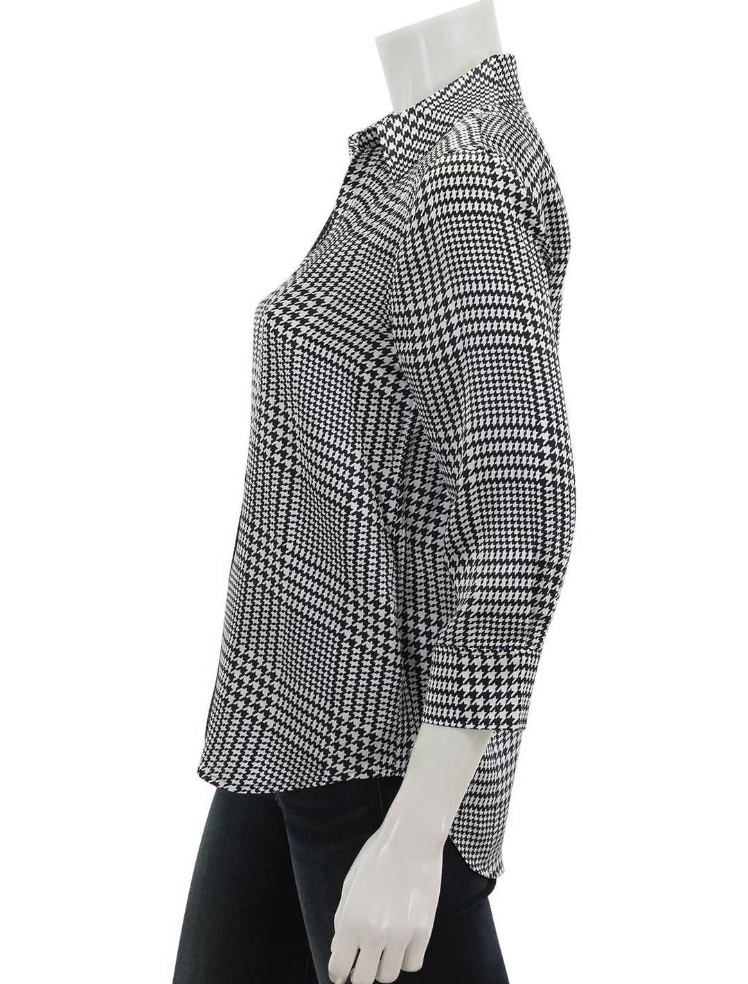 Side view of L'Agence Dani Three Quarter Sleeve Blouse in Ivory Black Glen Plaid.