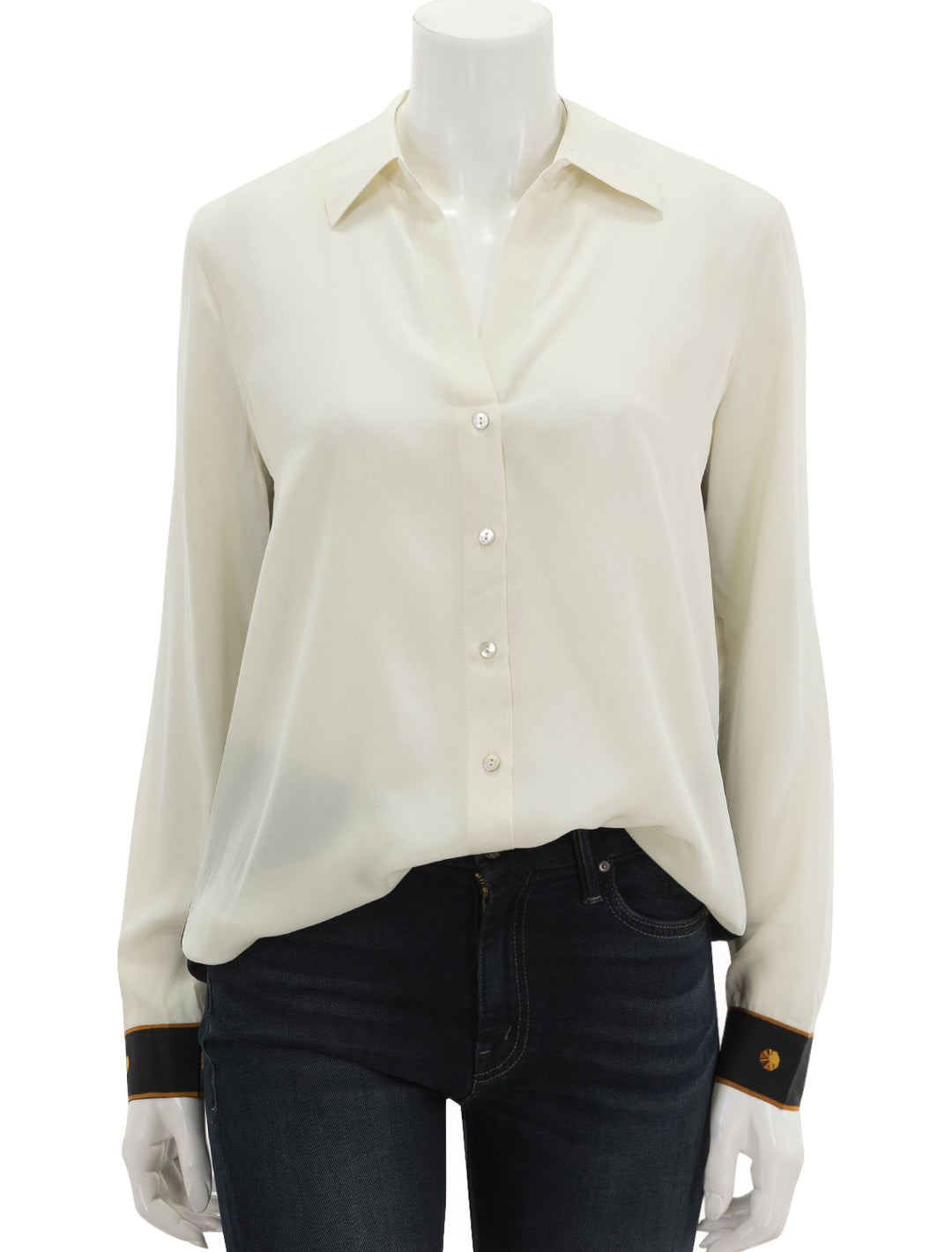 Front view of L'agence's gio blouse in ecru multi key.