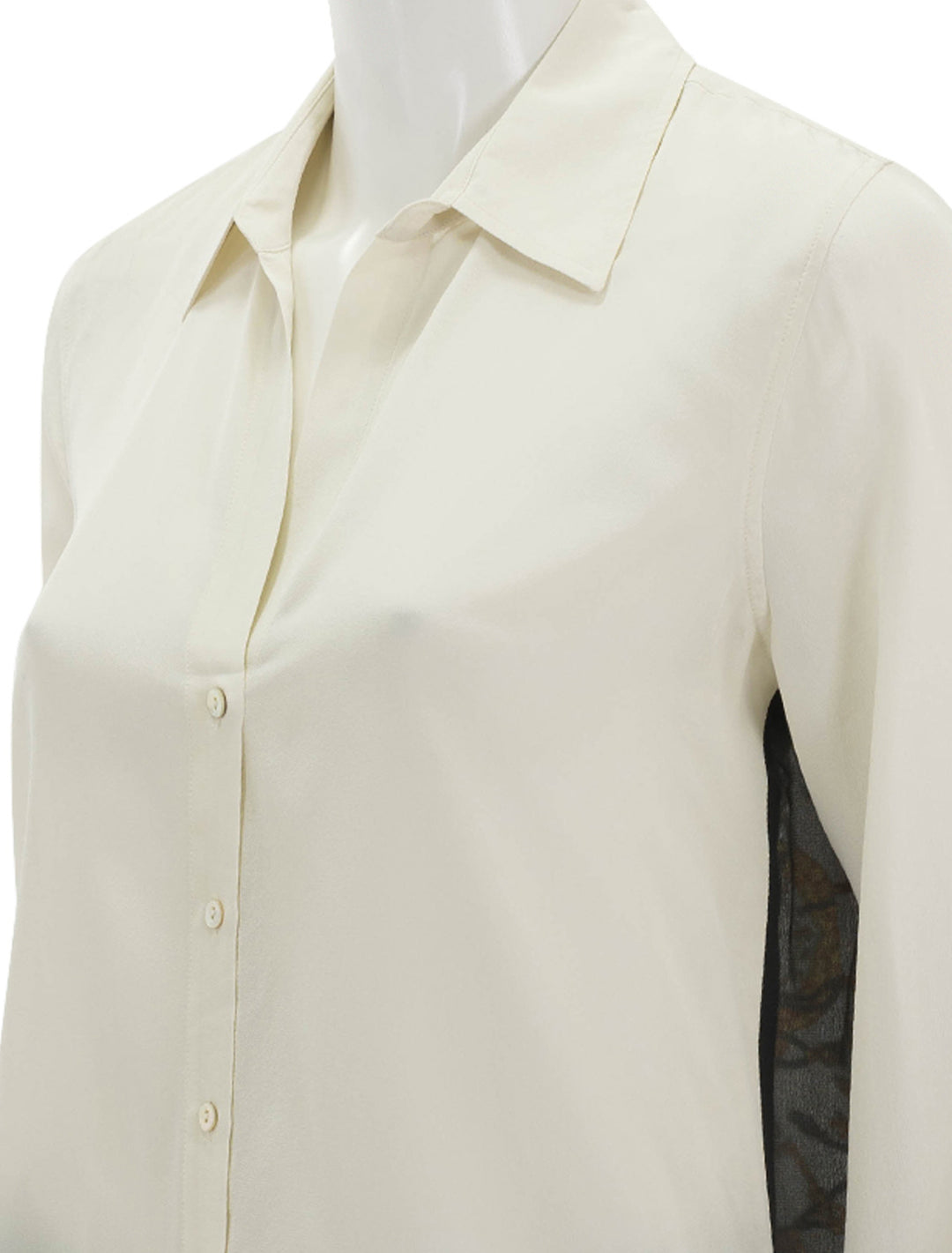 Close-up view of L'agence's gio blouse in ecru multi key.