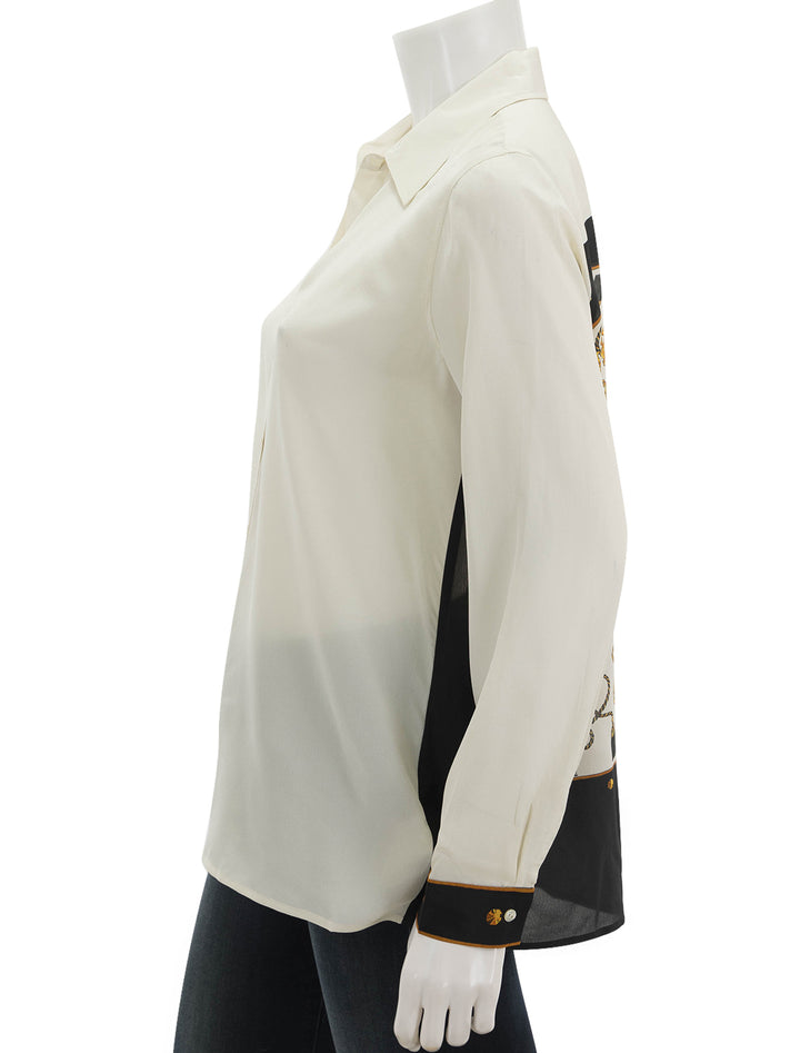 Side view of L'agence's gio blouse in ecru multi key.