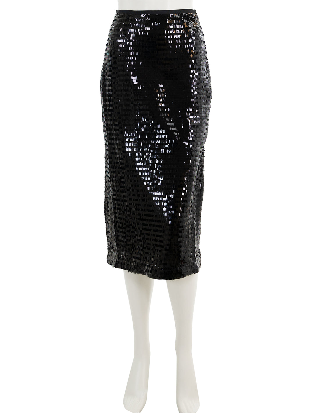 Front view of Steve Madden's dinah midi skirt in black sequins.