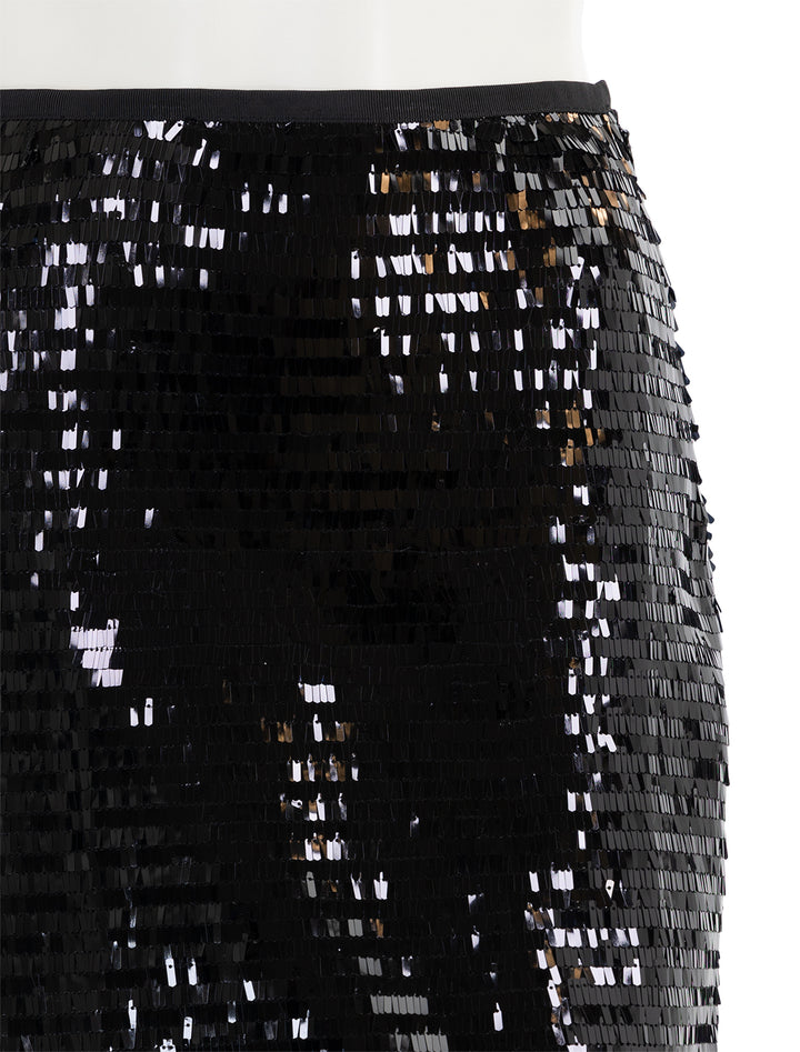 Close-up view of Steve Madden's dinah midi skirt in black sequins.