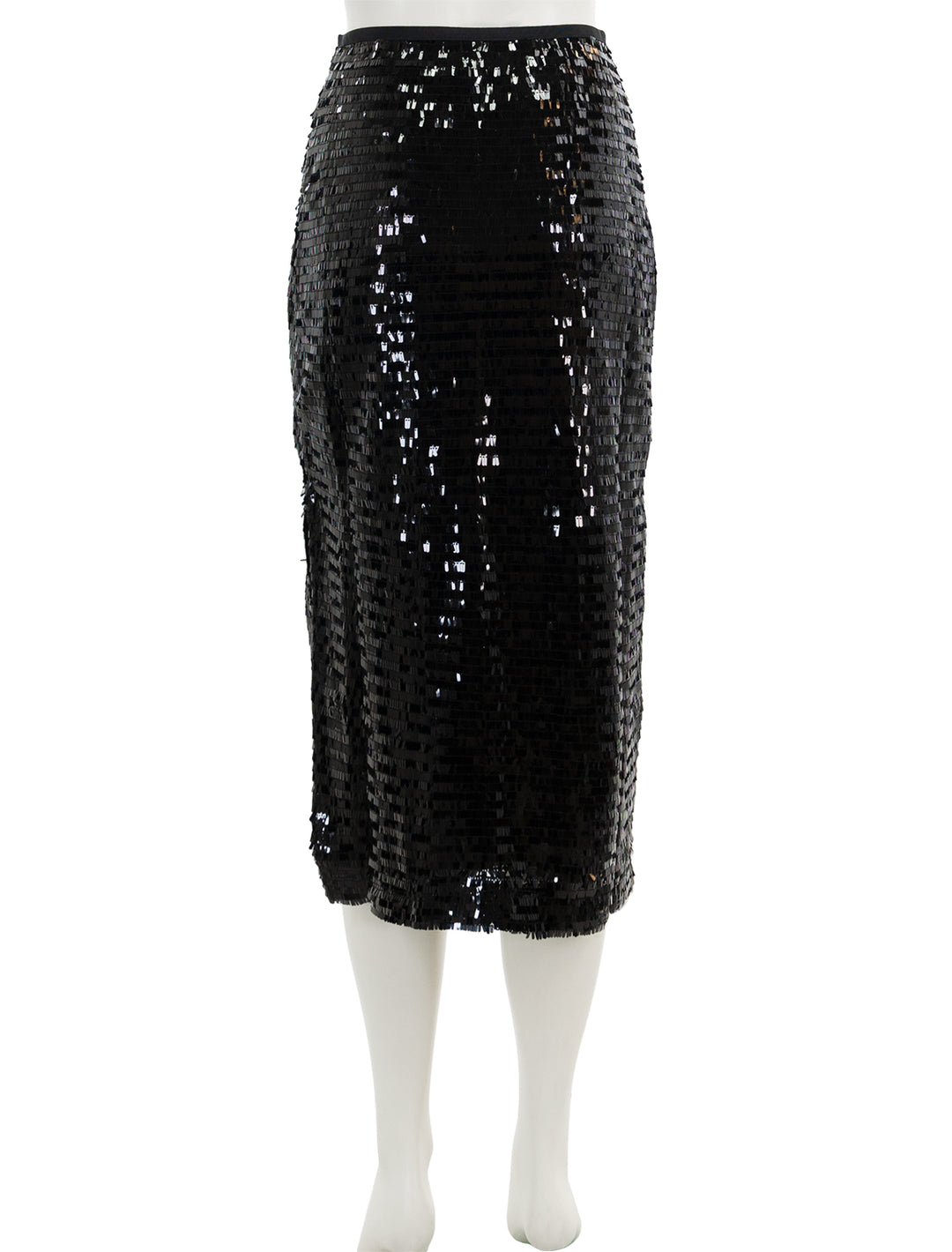 Back view of Steve Madden's dinah midi skirt in black sequins.