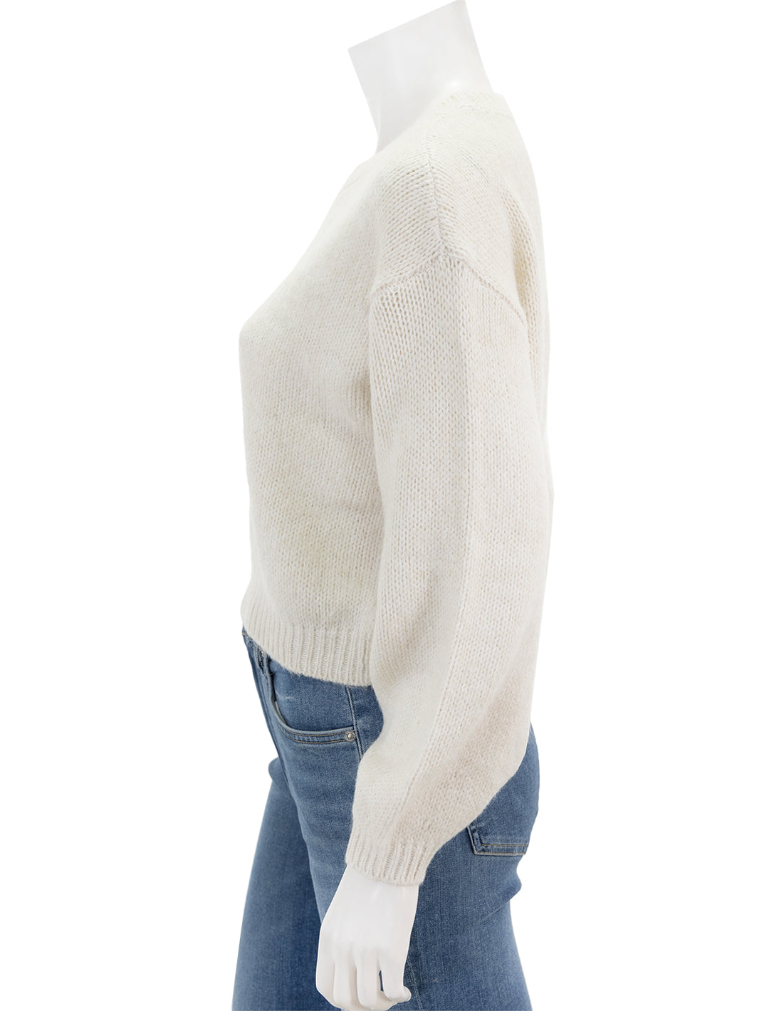 Side view of Steve Madden's colette sweater in whisper white.