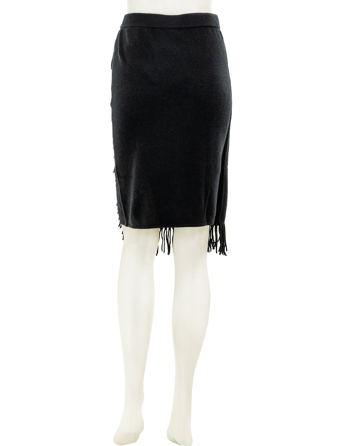 Back view of Minnie Rose's wrap skirt with fringe in black.