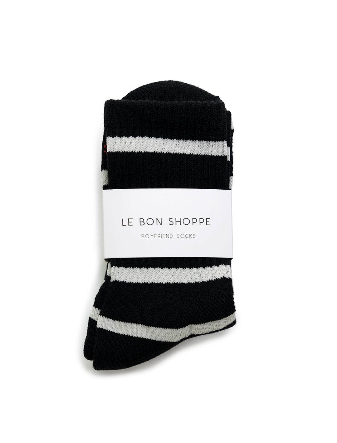 Le Bon Shoppe's striped boyfriend socks in black.