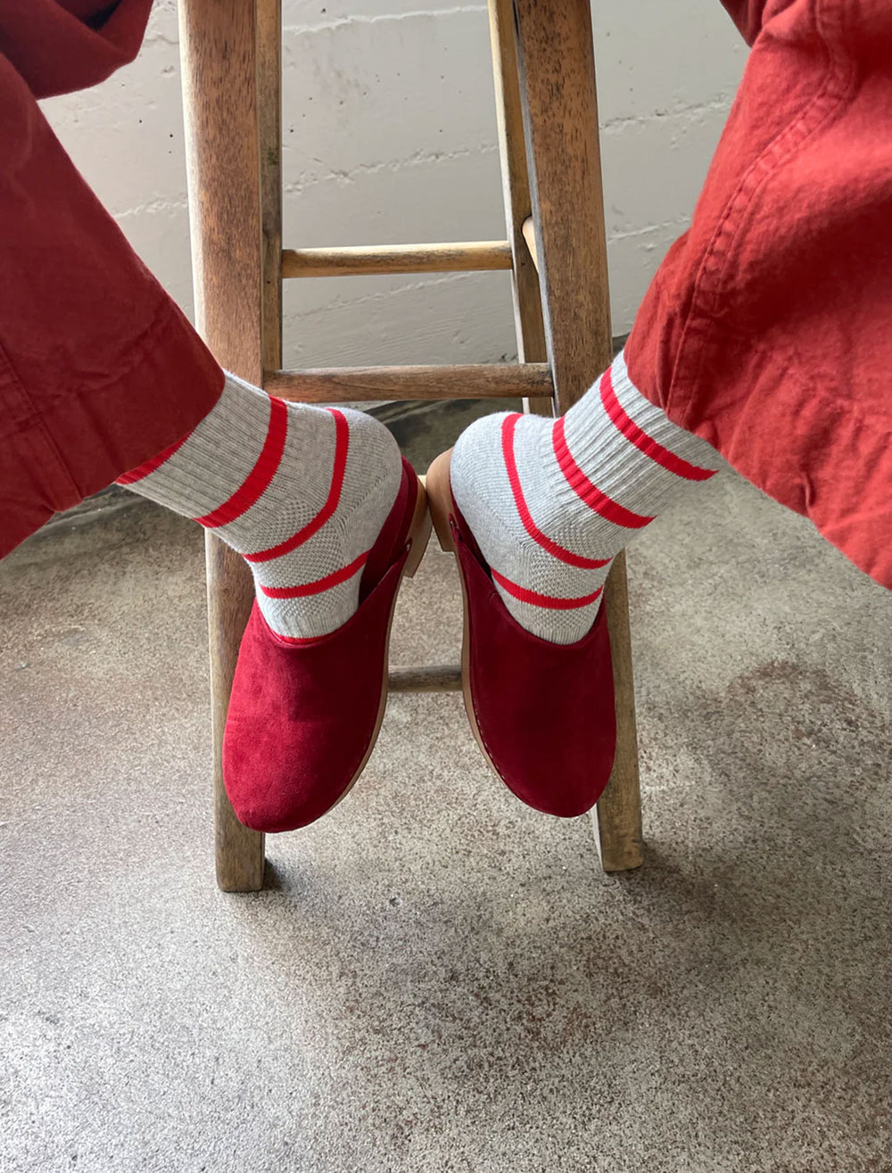 Le Bon Shoppe's striped boyfriend socks in red stripe.