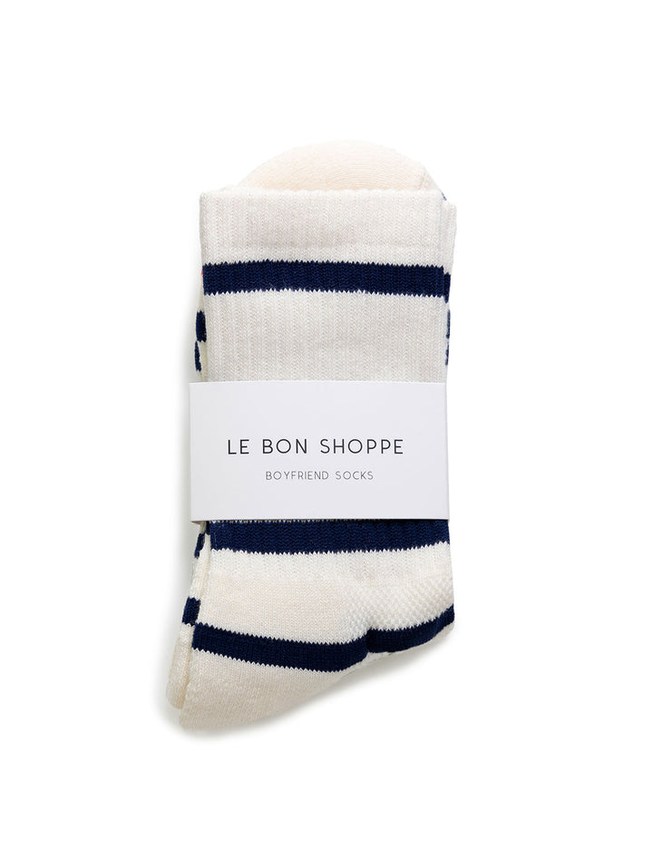 Le Bon Shoppe's striped boyfriend socks in sailor.