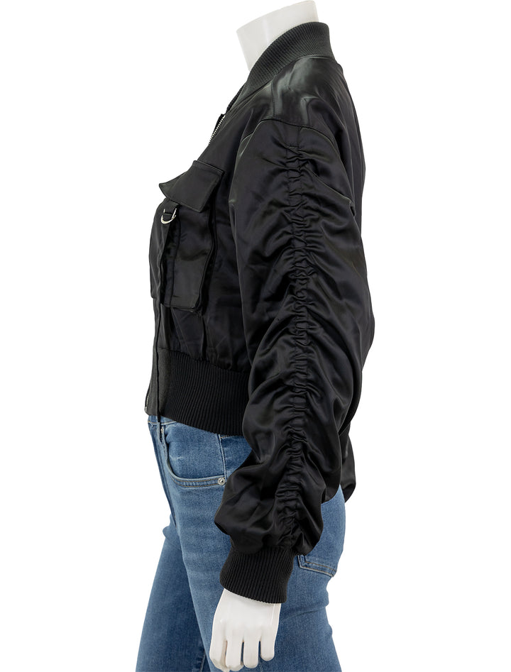 Side view of Steve Madden's costa jacket in black.