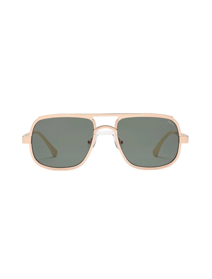 Front view of Caddis' nola progressive sunglasses in polished rose gold.