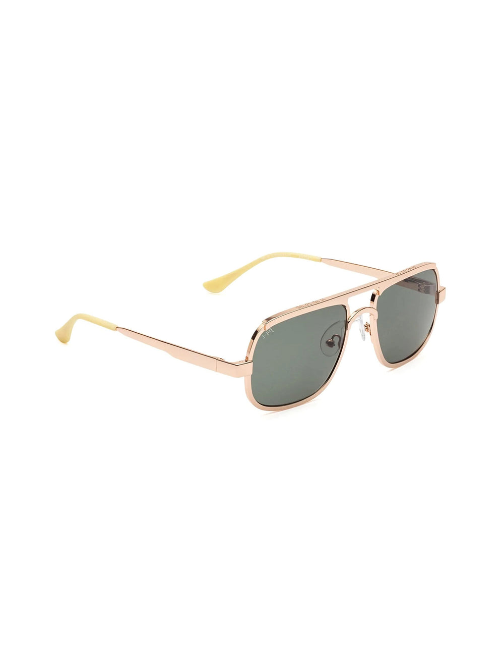 Side angle view of Caddis' nola progressive sunglasses in polished rose gold.
