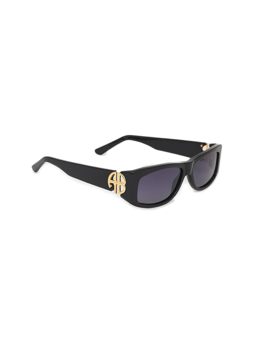 Side angle view of Anine Bing's siena sunglasses in black and gold.
