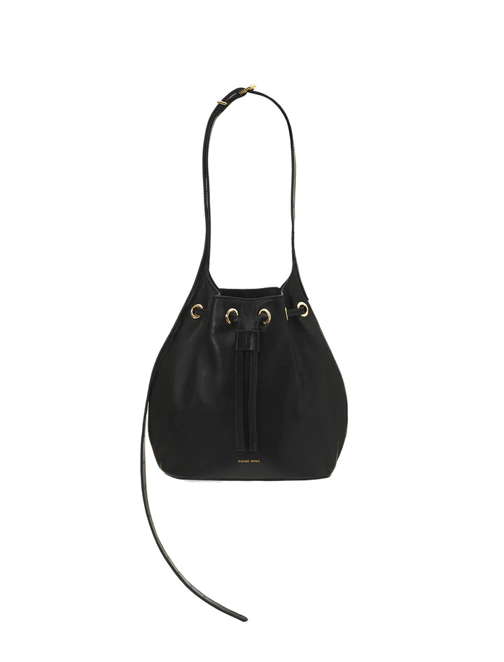 Front view of Anine Bing's alana mini bucket bag in black.