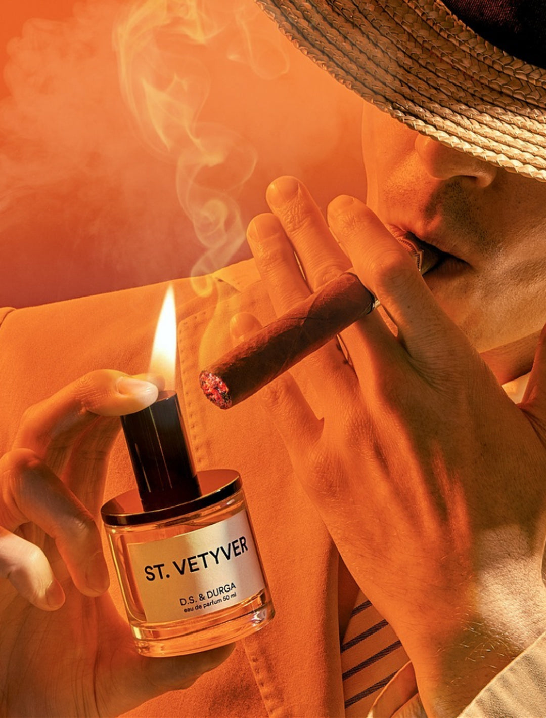 Artistic photograph of D.S. & Durga's St Vetyver 50 ml eau de parfum.
