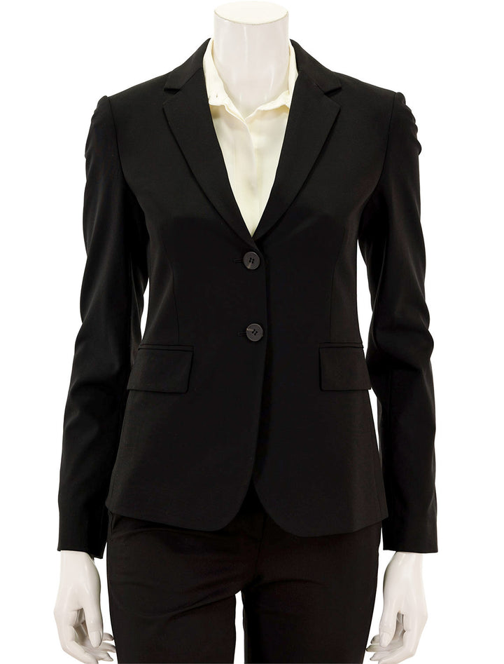 Front view of Theory's carissa blazer in goodwool | black, buttoned.