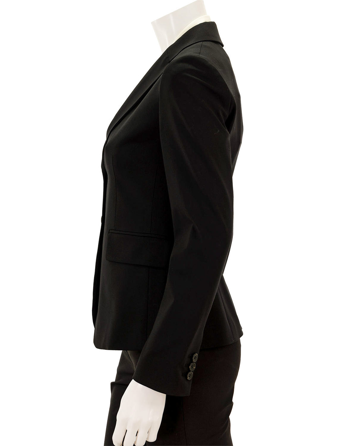 Side view of Theory's carissa blazer in goodwool | black.