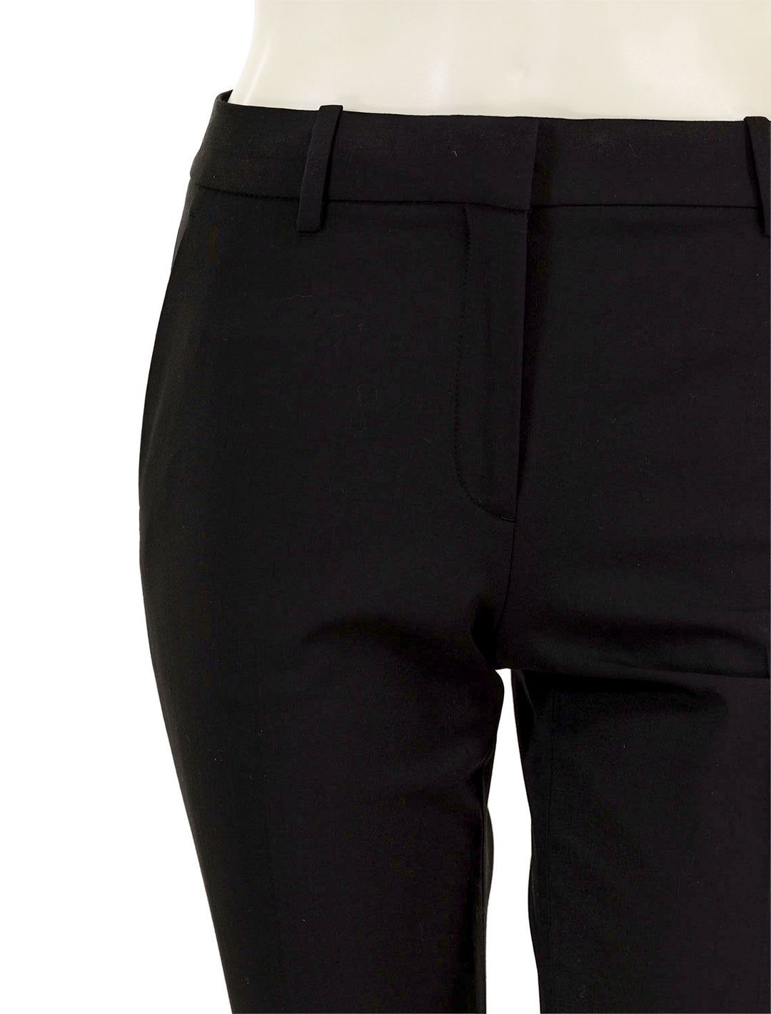 Close-up view of Theory's treeca pant in goodwool | black.