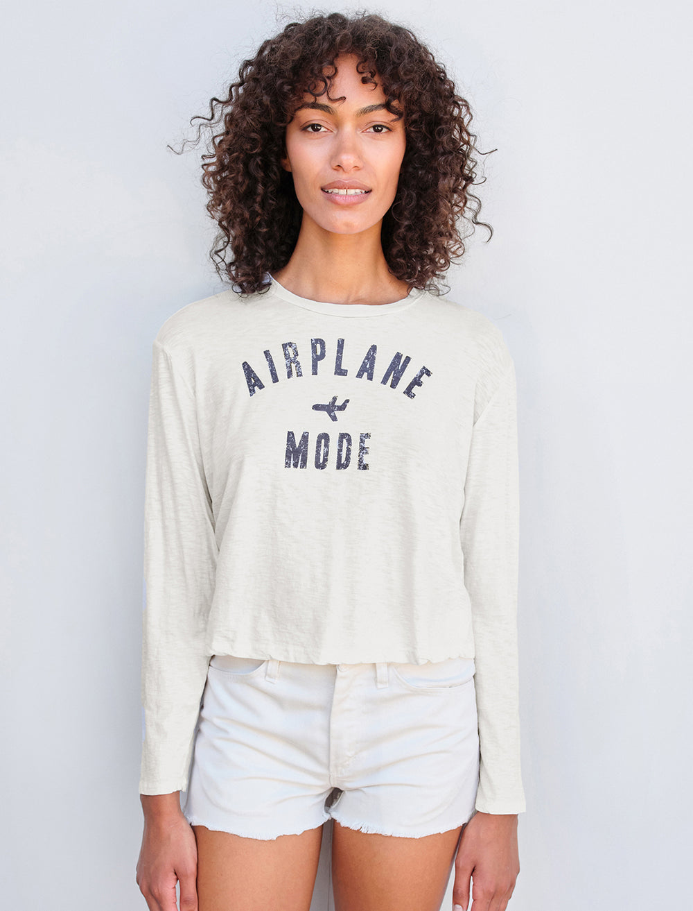 Model wearing airplane mode long sleeve crew