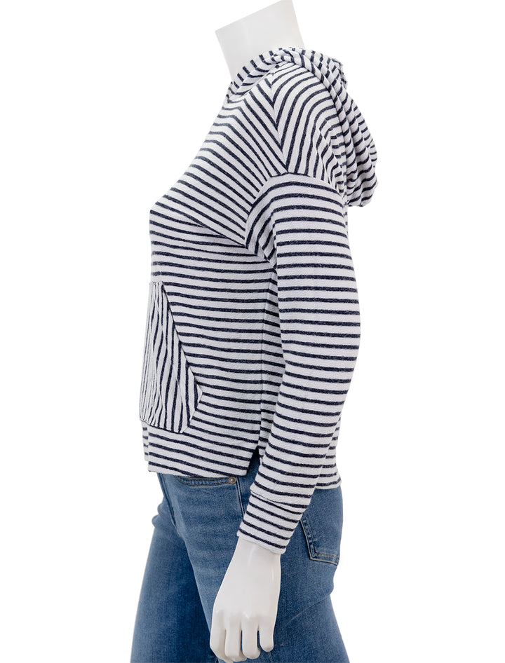 Side view of Sundry's stripe crop hoodie in white
