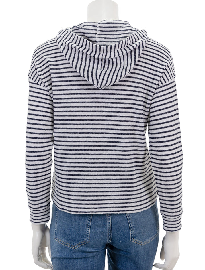 Back view of Sundry's stripe crop hoodie in white